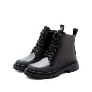 Black Rubber Sole Ankle Lace Up Boots