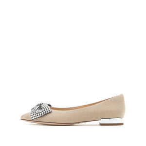 Linen Crystal-Embellished Bow Pointy Flats