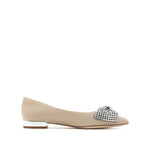Load image into Gallery viewer, Linen Crystal-Embellished Bow Pointy Flats
