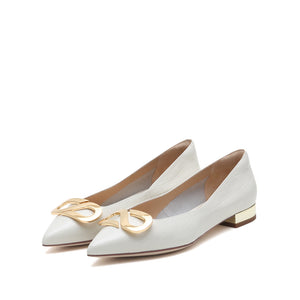 Beige S Logo Embossed Pointy Flats