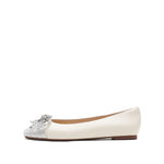 Load image into Gallery viewer, Beige Crystal-Embellished Bow Ballerina Flats
