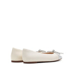 Load image into Gallery viewer, Beige Crystal-Embellished Bow Ballerina Flats
