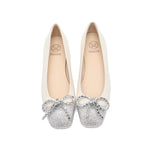 Load image into Gallery viewer, Beige Crystal-Embellished Bow Ballerina Flats

