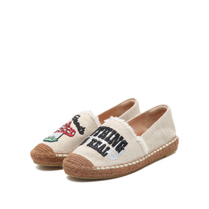 Linen Slogen Embroidery Espadrilles