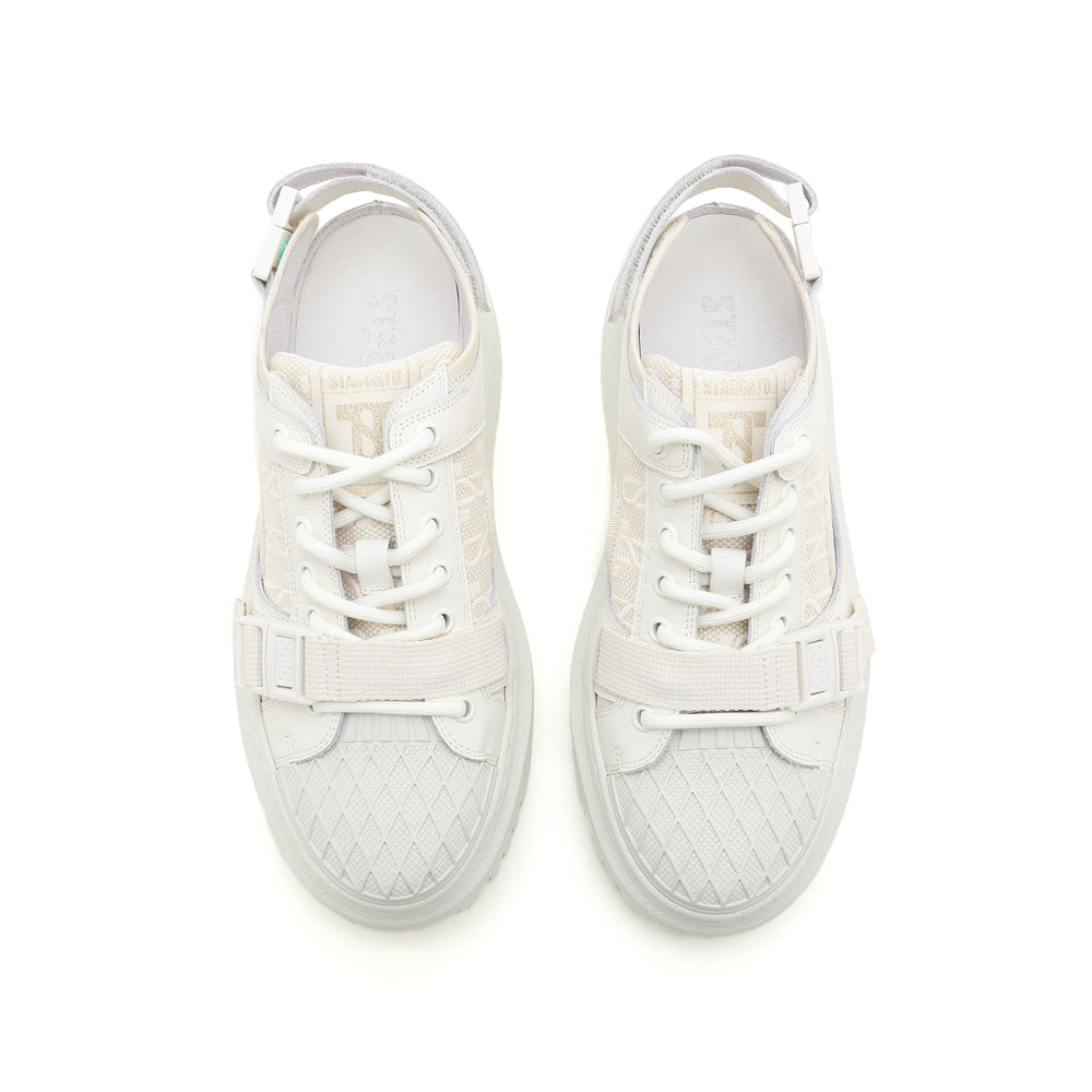 Beige St Fabric Lace Up Slingback Mule Sneakers