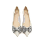 Load image into Gallery viewer, Beige Crystal-Embellished Bow Pointy Flats
