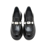 Load image into Gallery viewer, Black Leather Platform Crystal Loafers
