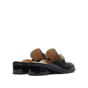 Black Chain Patent Slip On Loafers