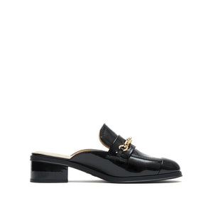 Black Chain Patent Slip On Loafers