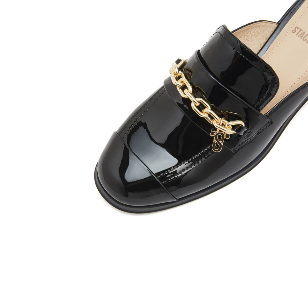 Black Chain Patent Slip On Loafers