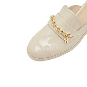 Beige Chain Patent Slip On Loafers