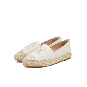 Beige ST Embroidery Leather Espadrilles