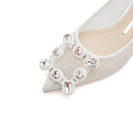 Load image into Gallery viewer, Silver Crystal Buckle Mesh Kitten Pumps
