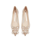 Load image into Gallery viewer, Taupe Crystal Buckle Mesh Kitten Pumps
