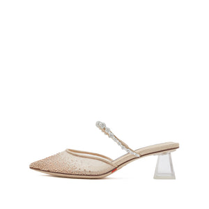 Taupe Crystal Pearl Heeled Mule