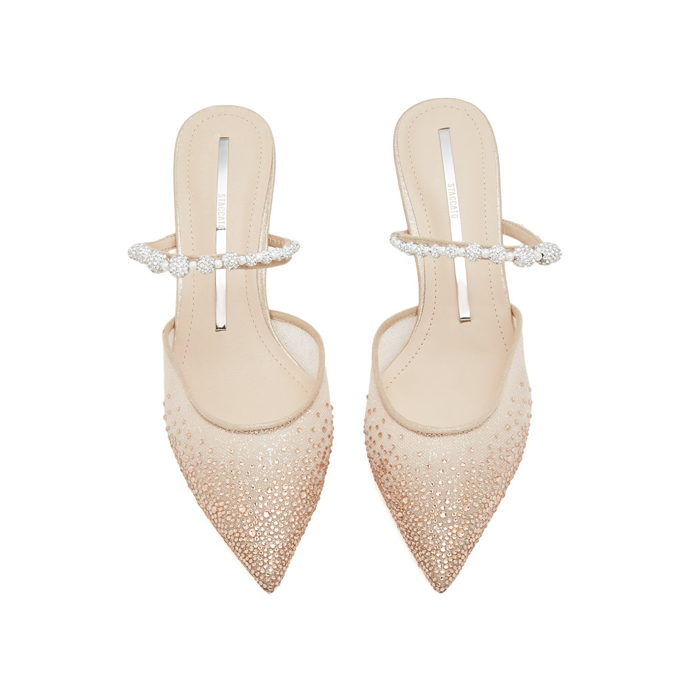 Taupe Crystal Pearl Heeled Mule