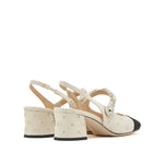 Load image into Gallery viewer, Crystal Toe Cap Linen Heeled Mary Jane
