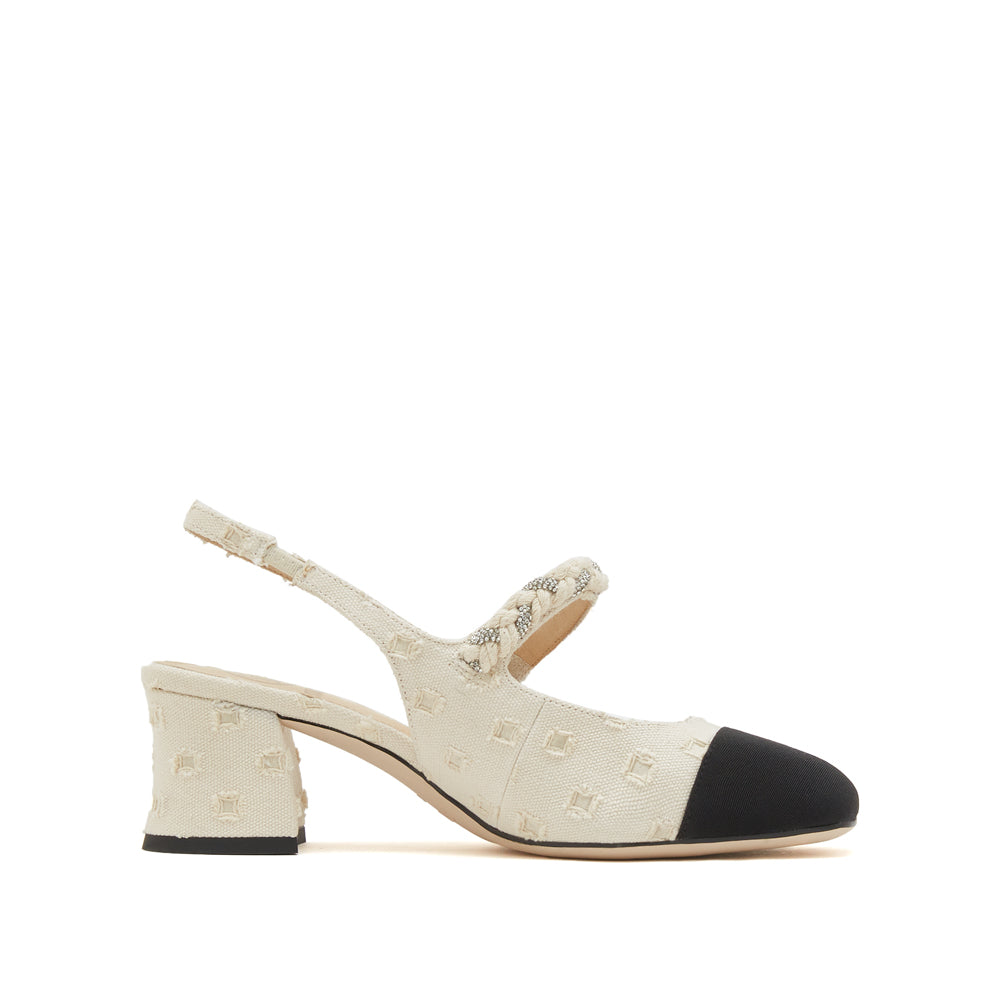 Crystal Toe Cap Linen Heeled Mary Jane