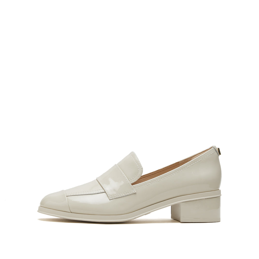 Beige Patent Minimal Loafers