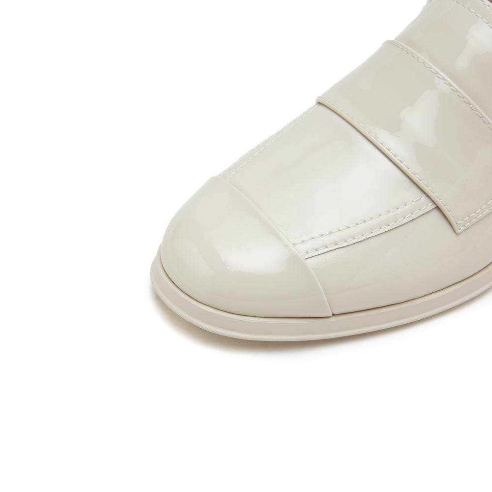 Beige Patent Minimal Loafers