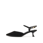 Load image into Gallery viewer, Black Pointy Strap Heeled Pumps
