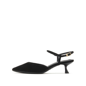 Black Pointy Strap Heeled Pumps