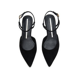 Black Pointy Strap Heeled Pumps