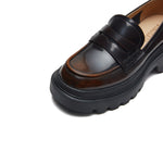 Load image into Gallery viewer, Brown Leather Platform Chunky Penny Loafers
