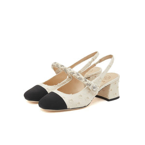 Crystal Toe Cap Linen Heeled Mary Jane