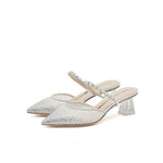 Load image into Gallery viewer, Silvery Crystal Pearl Heeled Mule
