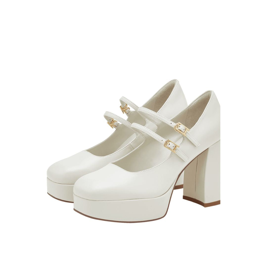 Amazon.com | Women's Chunky High Heel Platform Mary Jane Shoes with Single  Strap,Comfort Closed Toe Platform Block Heel Pumps Fashion Dress Party  Beige Wedding Shoes (Beige,4.5) | Shoes