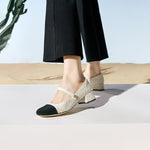 Load image into Gallery viewer, Toe Cap Linen Heeled Mary Jane
