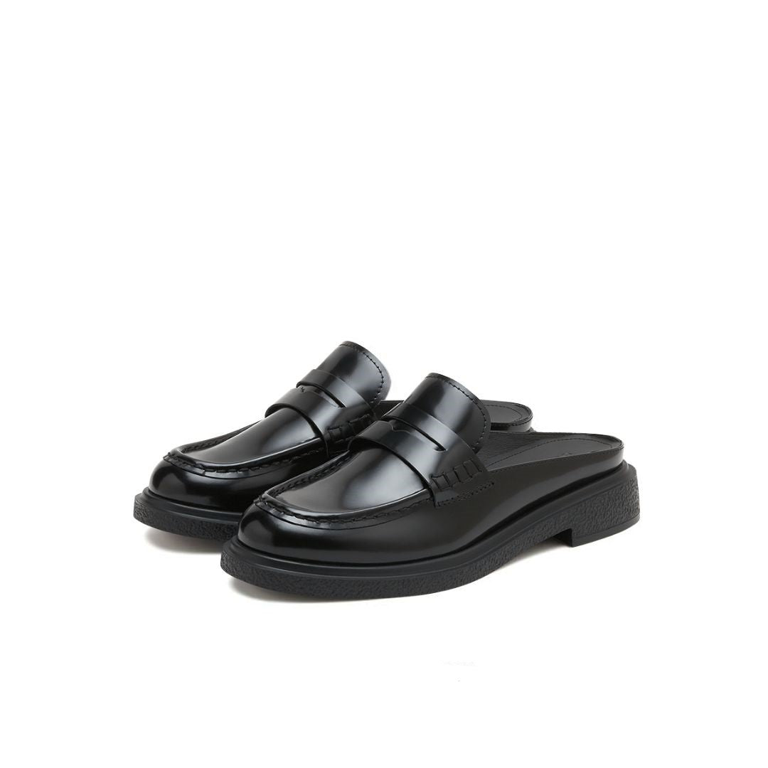 Black Classic Leather Penny Slip On Loafers