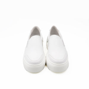 White Slip On Sneakers With Silver details