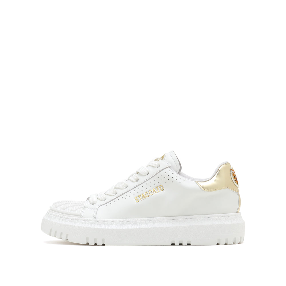White Sneakers With Golden Tiger Patch