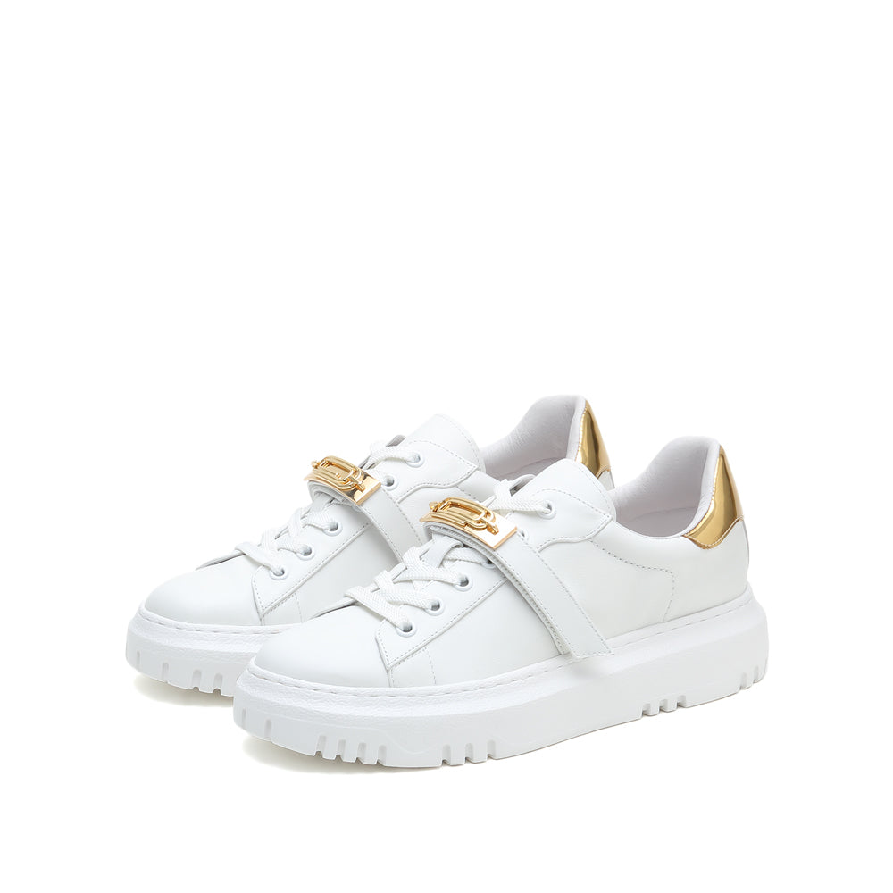 White Sneakers With Golden Velcro