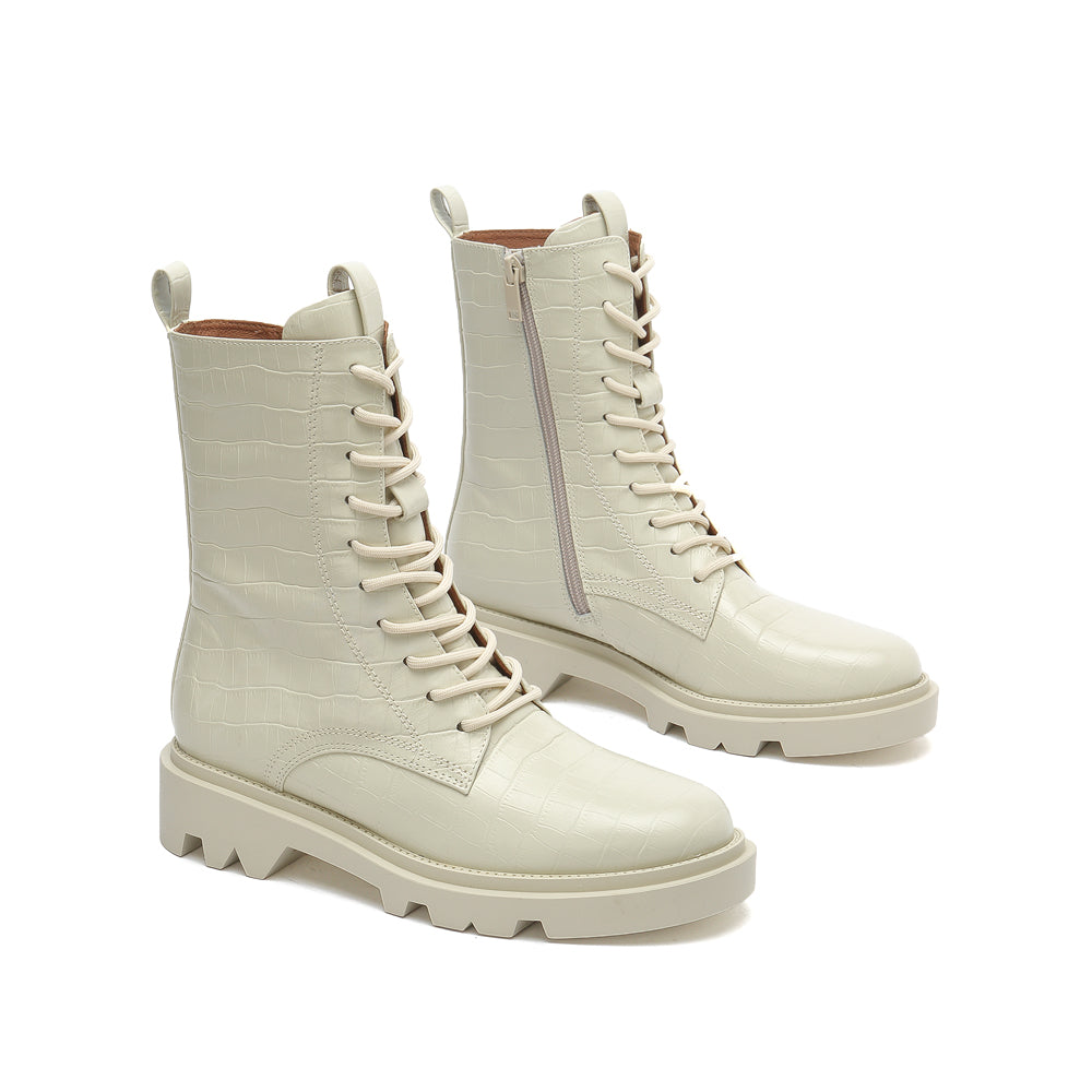 Lace Up Combat Boots With Zipper