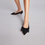 Load image into Gallery viewer, Black Bow Mesh Kitten Pumps
