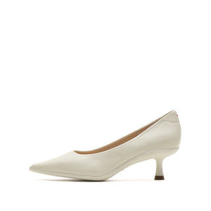 Beige Leather Pointed Toe Pumps