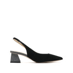 Load image into Gallery viewer, Black and Silver Glitter Heeled Slingback Pumps
