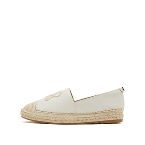 Beige ST Embroidery Leather Espadrilles