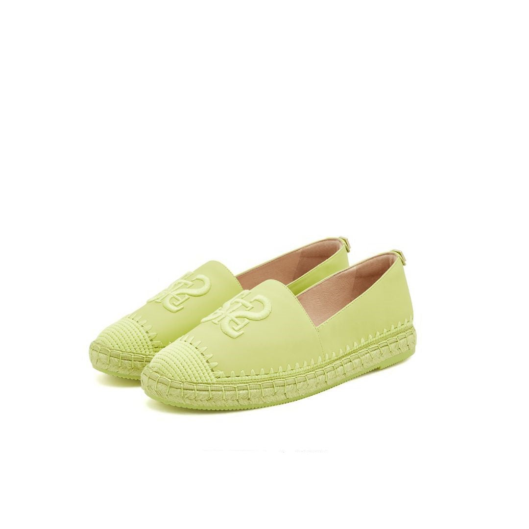 Light Green ST Embroidery Leather Espadrilles