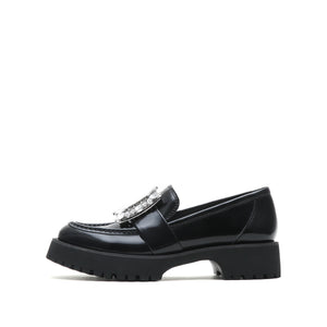 Crystal Buckle Platform Loafers