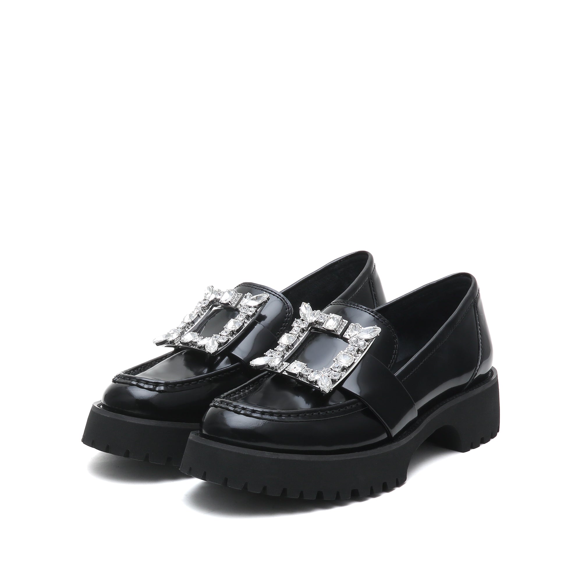 Crystal Buckle Platform Loafers