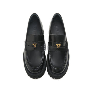Black Leather Platform Penny Loafers