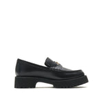 Load image into Gallery viewer, Black Leather Platform Penny Loafers
