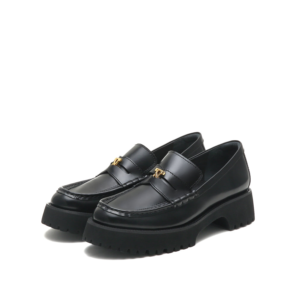 Black Leather Platform Penny Loafers