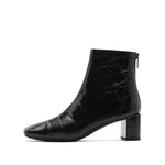 Load image into Gallery viewer, Brown Embossed Square Toe Block Heel Zip-Up Ankle Boots

