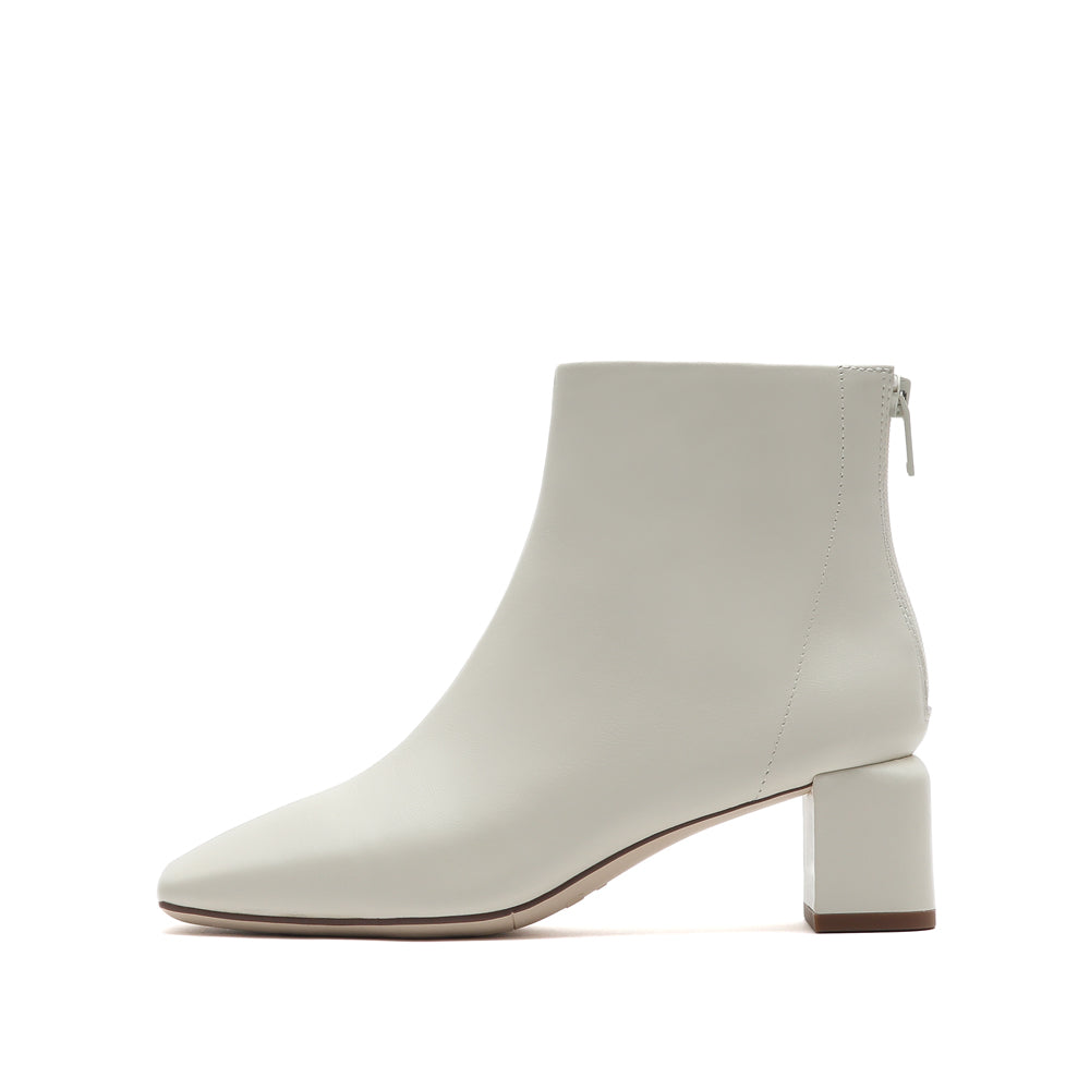 Beige Square Toe Block Heel Ankle Boots
