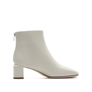 Beige Square Toe Block Heel Ankle Boots